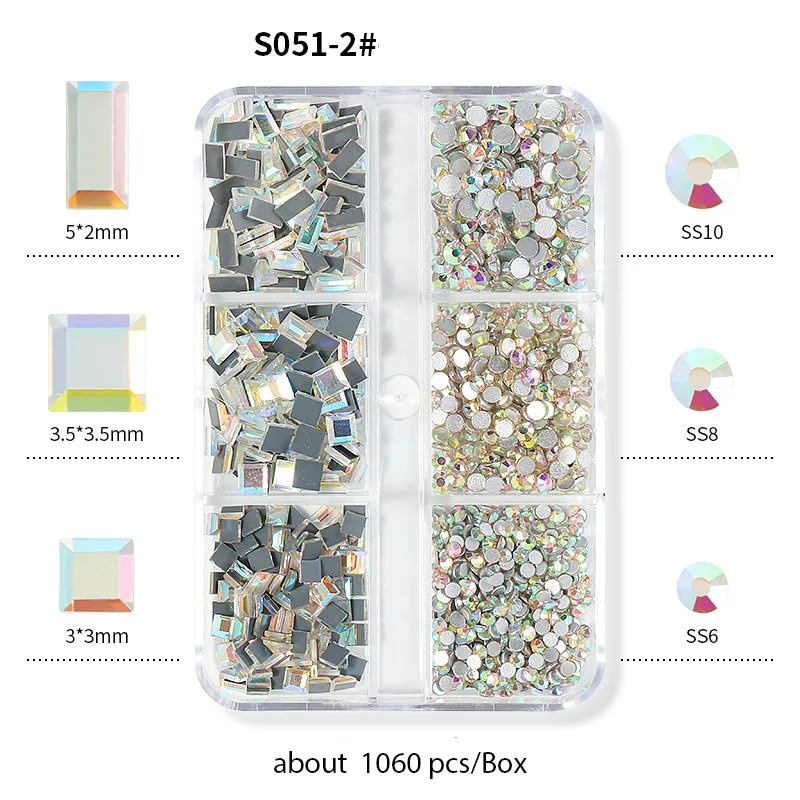 Wholesale 6 Grid Nail Rhinestones Kit 3D Round AB Crystals For Nails And Multi Shapes Glass Rhinestones And Nail Diamonds