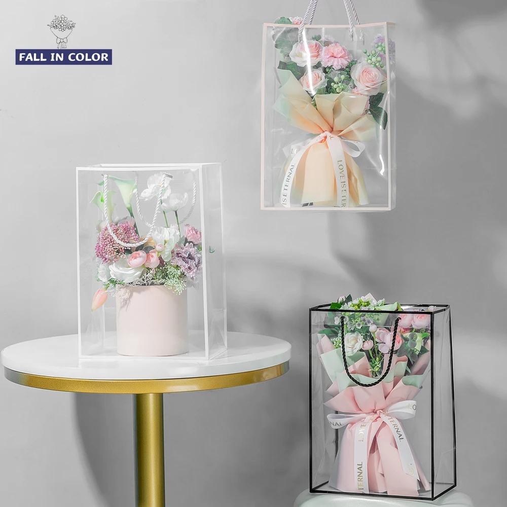Fall In Color Best Selling PVC Window Bags For Flower Bouquet Wrapping Transparent Gift Bag Florist Supplies