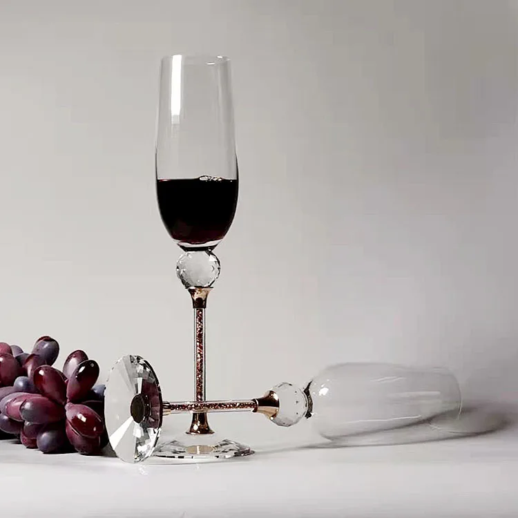 Color wine glass set crystal wine glass factory wholesale latest design customizable crystal diamond champagne glass