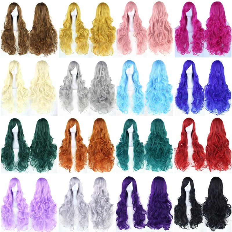 High Quality Heat Resistant Fiber Long Hair Synthetic Wig Cosplay Party Color Wig
