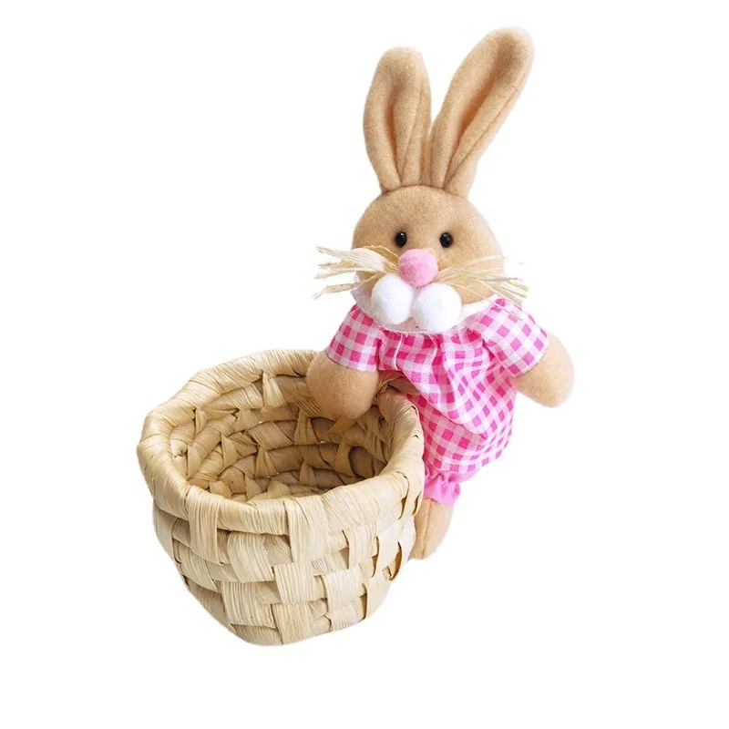 Handmade high quality Straw basket Easter decoration bunny basket pen holders promotional office products