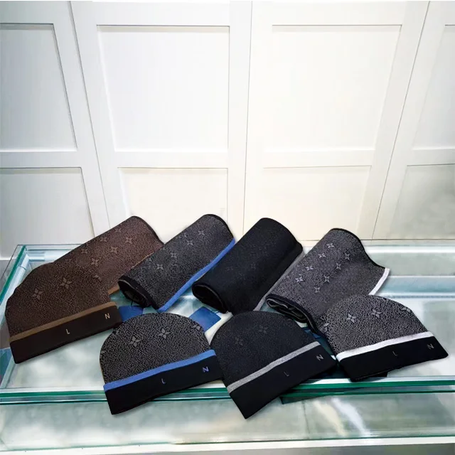 Brand New High Quality Scarf Hat Set Hot Selling Hats Luxury Brand Scarf Designer Letter Jacquard Knitted Wool Hat Scarf