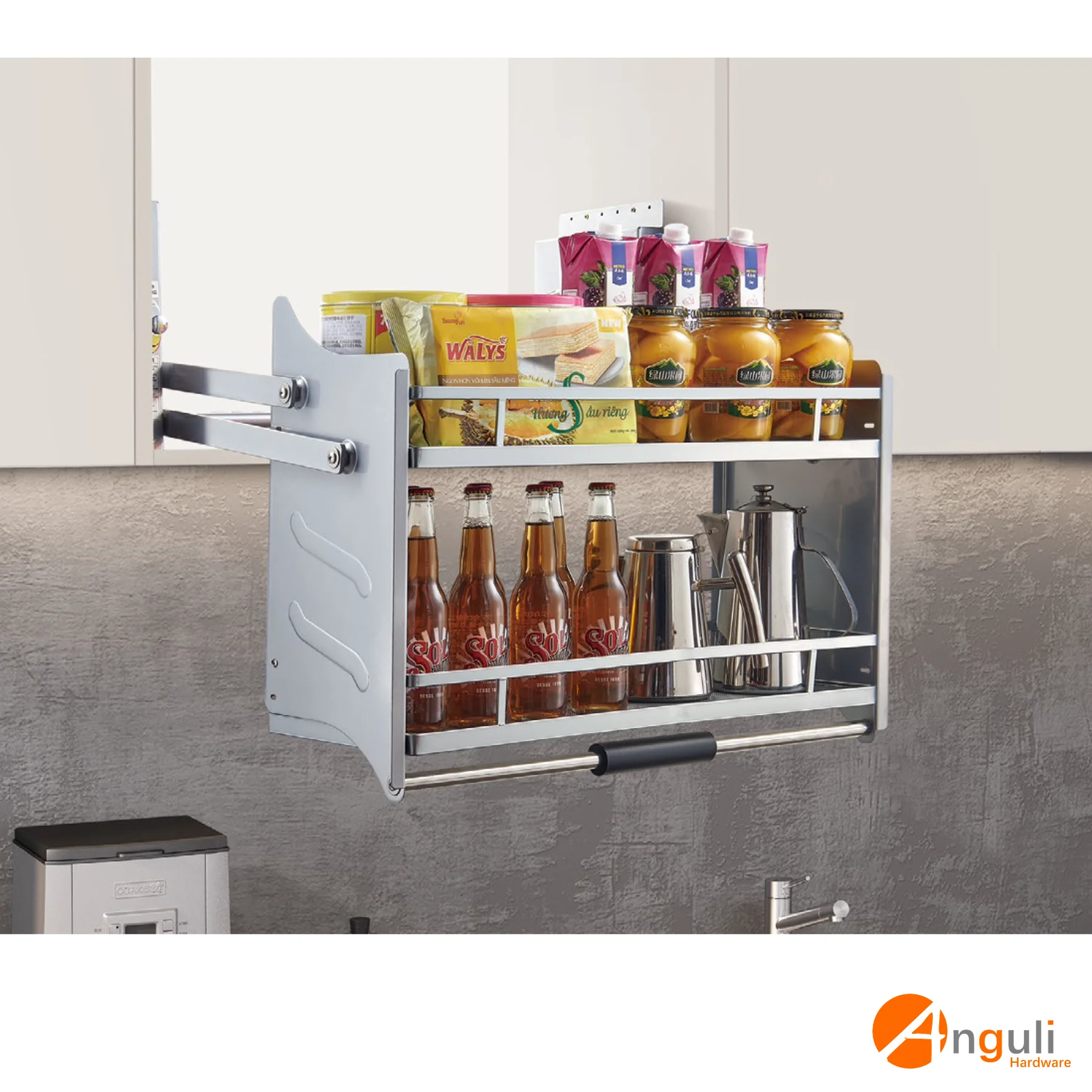 Pull Down Up Hardware Storage Chromed Wire Basket Shelf System Equipment Lifting Lift Elevator for Kitchen Wall Cabinet