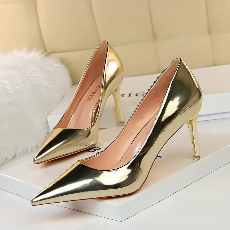 sexy point women black bling gold new female high heels shoes for ladies
