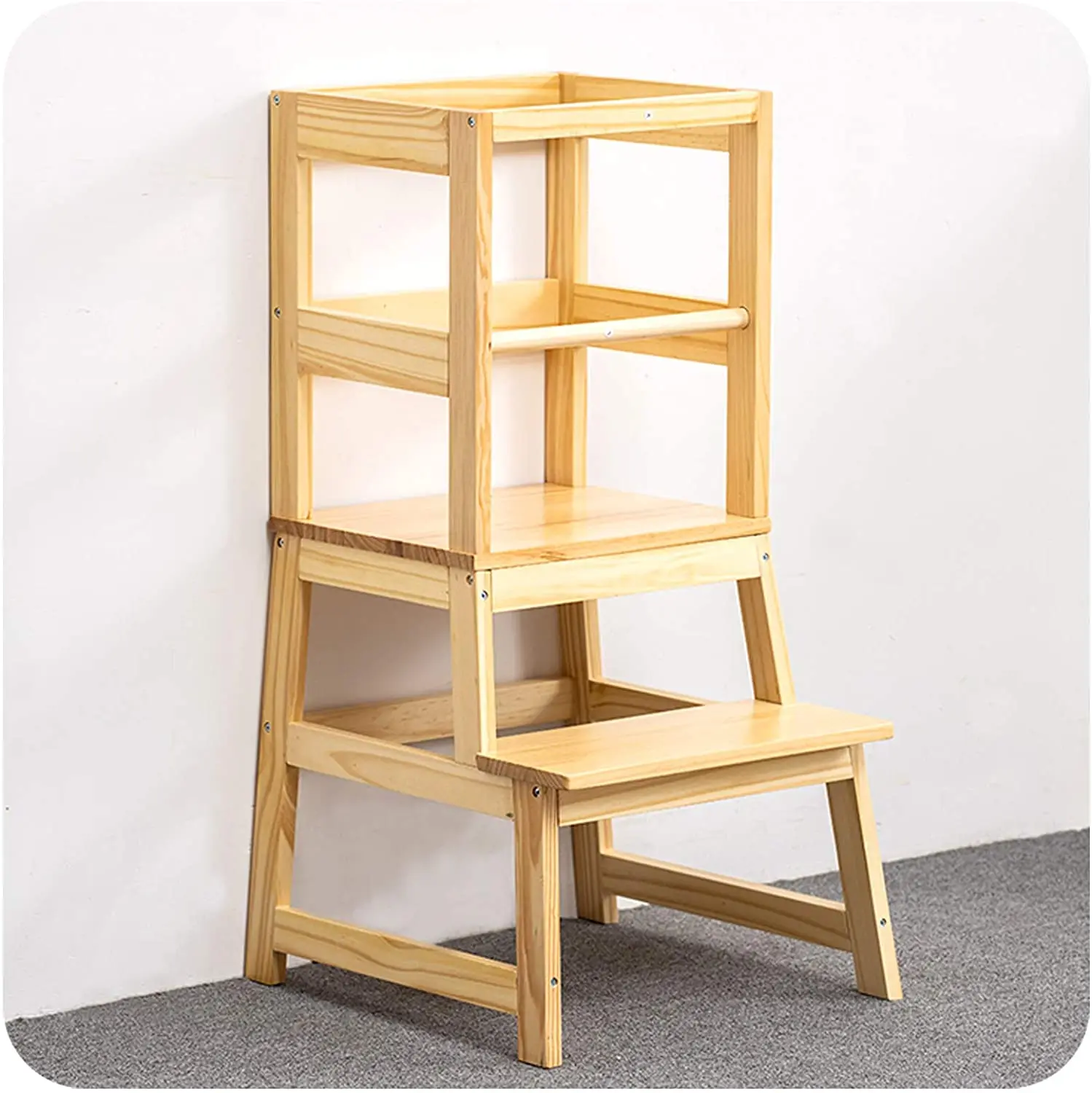 
wood Kitchen Stool Helper for Kids with Non-Slip Mat Toddler Stool Tower Wooden Toddler Stepping Stool for Counter and Bathroom 
