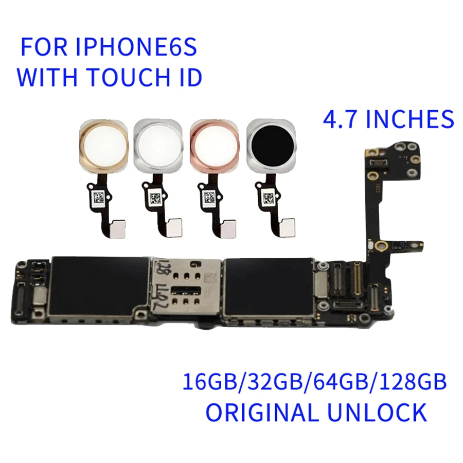 Original for iphone 6s motherboard unlocked 16GB ,for iphone 6s logic board for iphone 6s 64gb motherboard with id touch