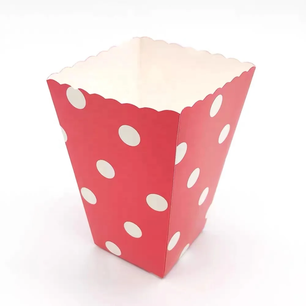 Greaseproof Popcorn Containers Auto Pop-Up Popcorn Boxes Mini Pop Corn Buckets Polka Dots Colorful Striped Open Top Popcorn Box