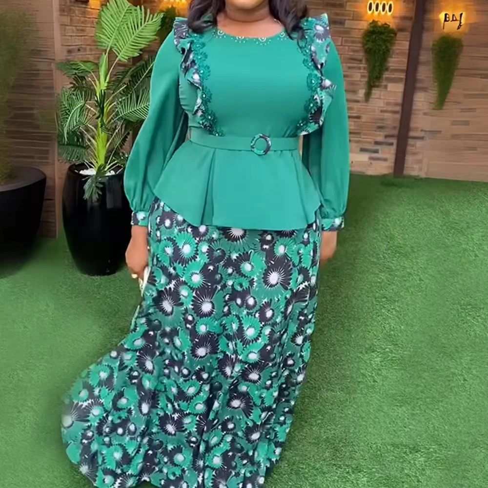 Plus Size African Party Long Dresses For Women New Dashiki Ankara Sequin Evening Gowns Outfits Robe Africa Clothing