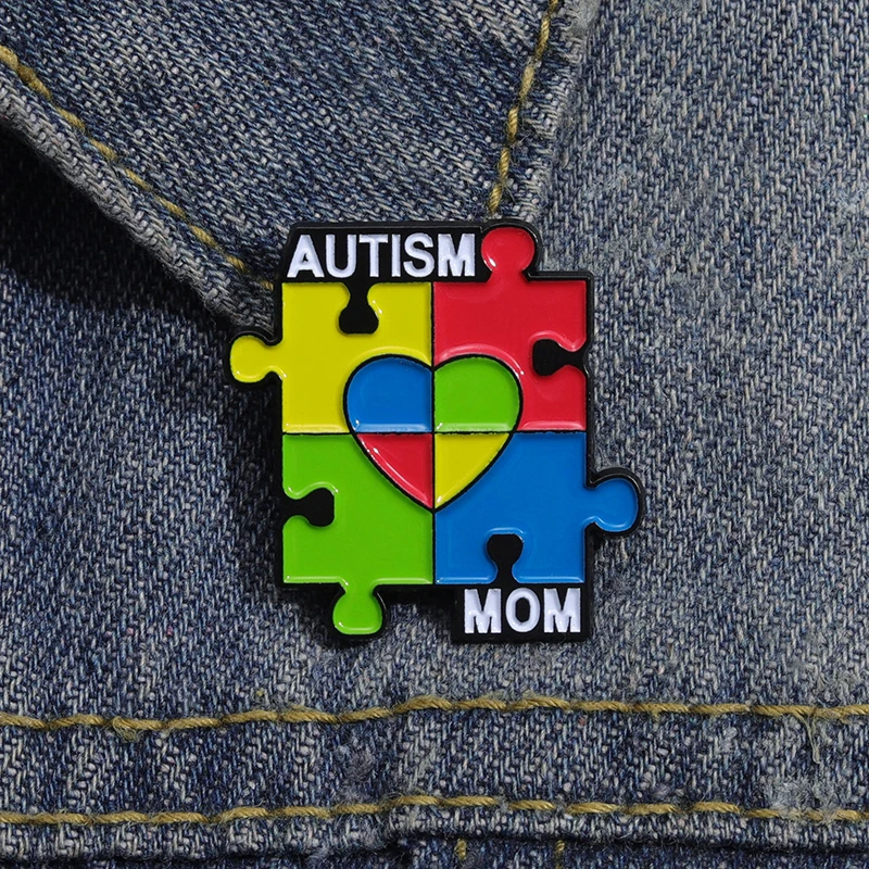 Wholesale Autistic Quotes Enamel Pins Care Autism Mom Kids Rainbow Puzzle Pieces Lapel Badge Jewelry Psychological Institutions