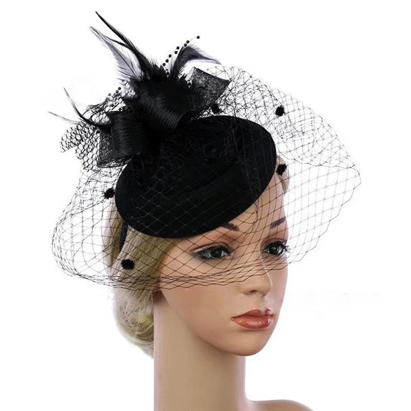 Wedding hat  bridal hair clip vintage gauze  feather hair accessories top hat