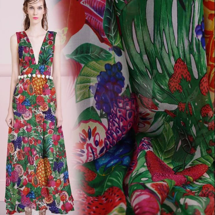 Chinese Silk Fabric Digital Printed Crinkle Chiffon Silk Fabric by the Yard