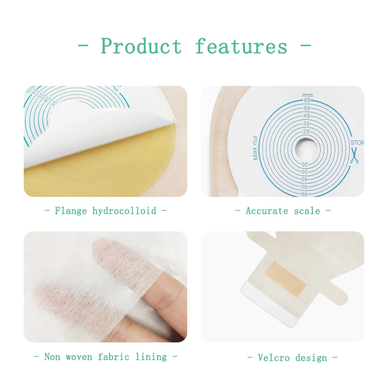 Ostomy back window One Piece Drainable Stoma Care 65mm Cut-to-Fit Carbon with Velkro Closure Non-Woven Colostomy Bag