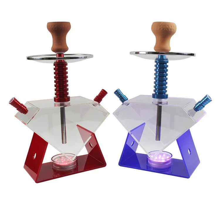 New Shape Diamond 2 Pipes Acrylic Sleek Design Unique Arch Hookahs Modern Shisha Hookahs Led Narghile Heart 2 Hoses Hookah