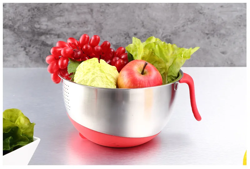 New Style Silicone Steel Bowl Salad Mixing Bowls With Handle Non-skid Stackable Metal Salad Bowl Set