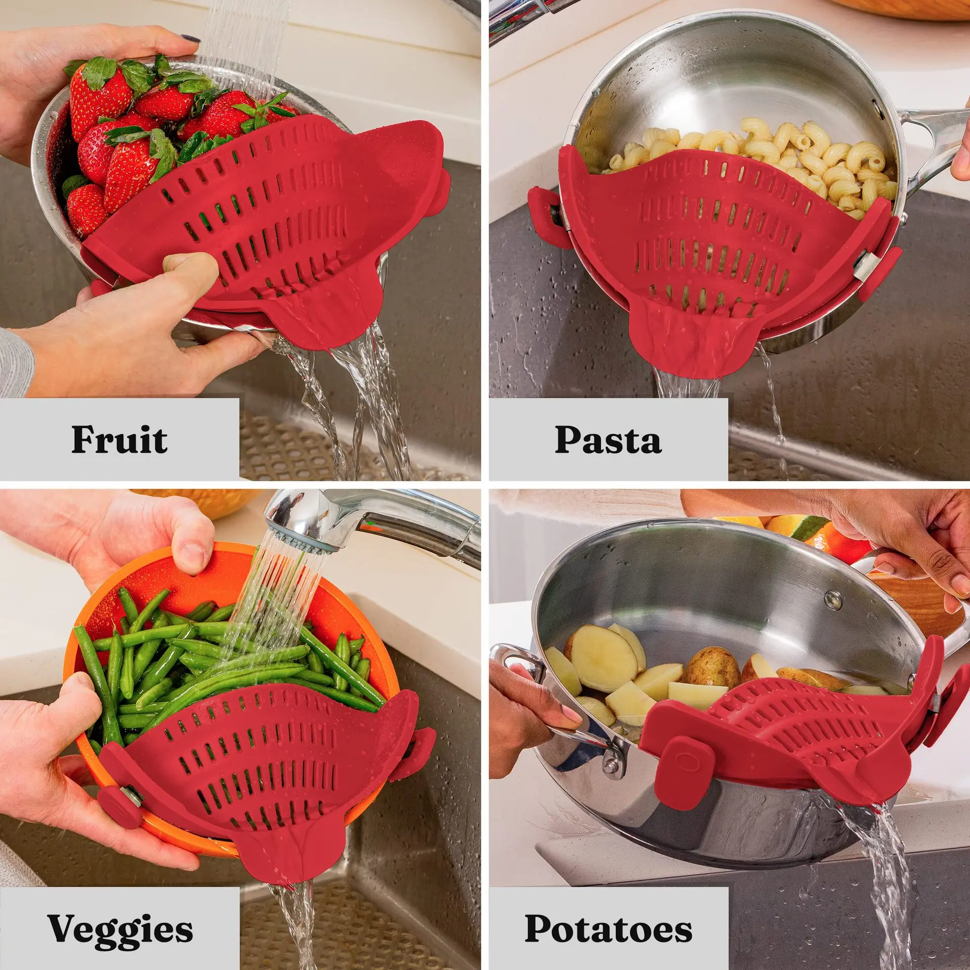 Hot Sale Silicone Strainer Snap Clip Drain Pot Side Sticker Food Colander Pasta Strainer