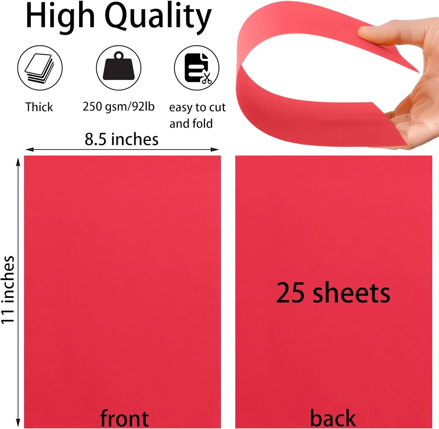 25 Sheets Red Cardstock Paper 8.5' X 11', 250gsm/92lb Thick Paper for Scrapbook, Invitations, Printing