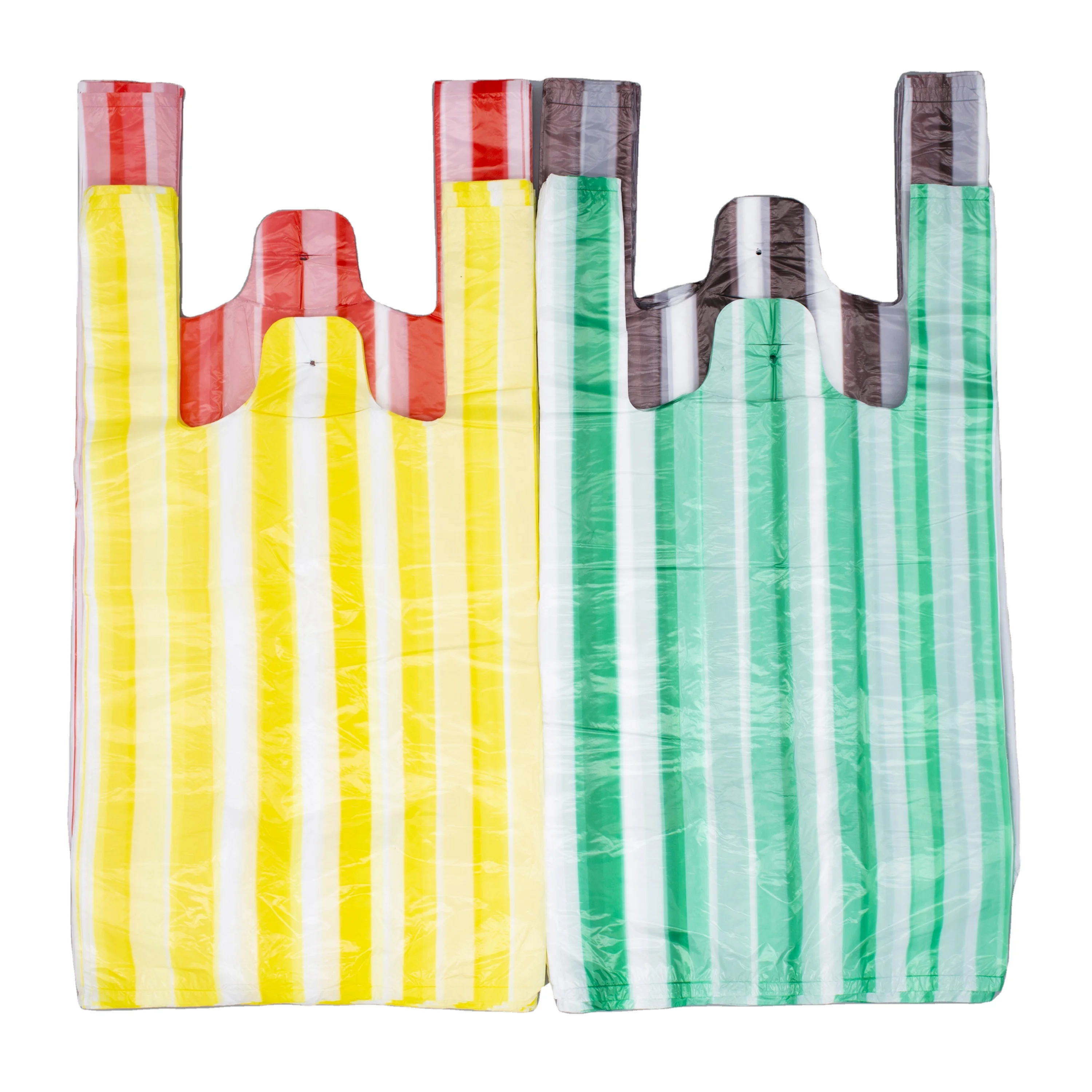 Китайский производитель Цветной полосатый жилет ручка сумка для супермаркета покупок футболка пластиковый пакет