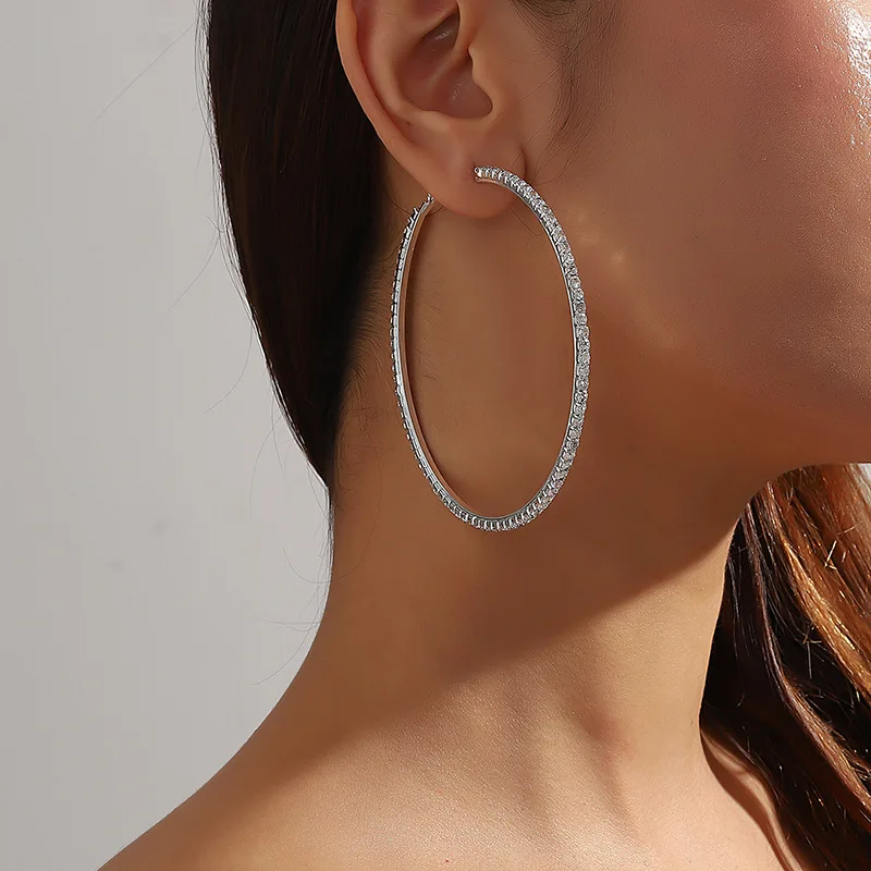 Hoyon Good Hot Selling Hip Hop Pop Exaggerated Circle Earrings Zircon Shiny Diamond Big Hoop Earrings