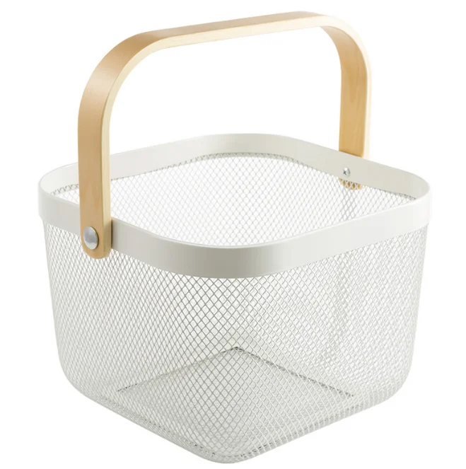 Многофункциональная корзина для фруктов сетчатая стальная корзина-органайзер с бамбуковой ручкой