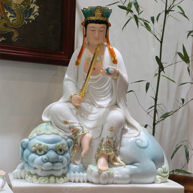 White marble jade Manjushri Bodhisattva Home Furnishing Buddha Decoration Manjushri Bodhisattva Sitting Statue