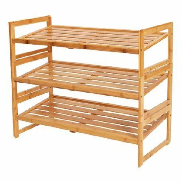 Bamboo Shoe Rack  Storage Organizer 12-Batten Free Standing Shoe Tower Shoe Shelf Bamboo Hanging Rack