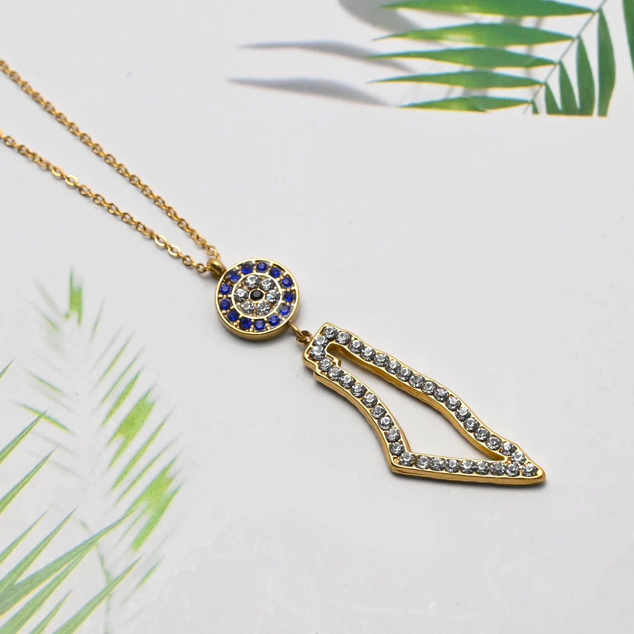 New Zircon Eye Palestine Necklace Islamic Jewelry 316l Stainless Steel PVD 18k Gold Plated Shiny Arabia Map Pendant Necklace
