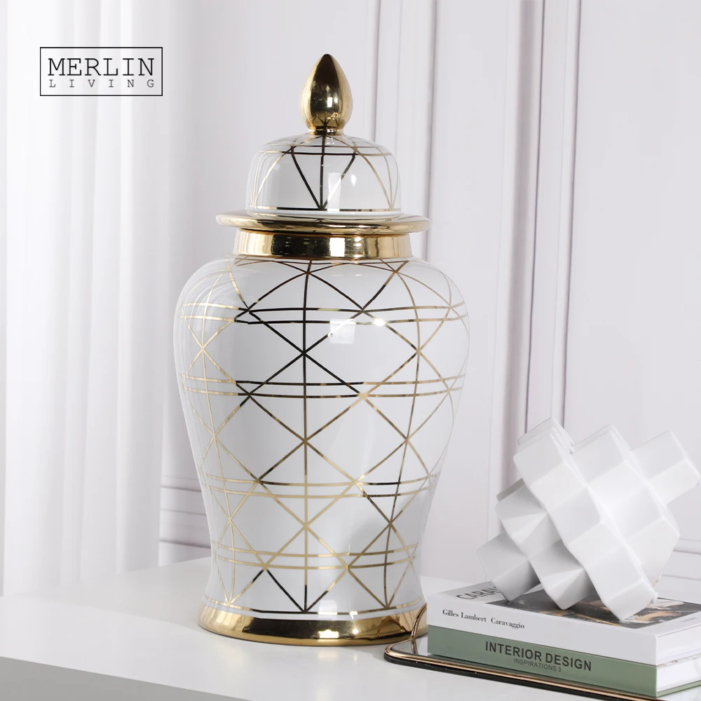 Белая Имбирная банка Merlin из керамики с золотой полосой Роскошный домашний декор для