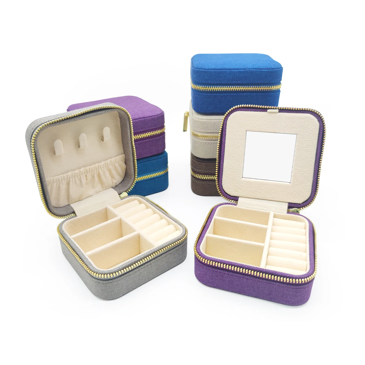 Linen Small Jewelry Box, Travel Mini Organizer Portable Display Storage Case for Rings Earrings Necklace