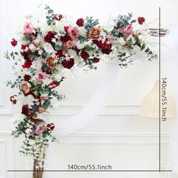Wedding Arch Decor Hang Corner Flower Colorful Rose Eucalyptus Artificial Flower Row Party Stage Backdrop Flowers
