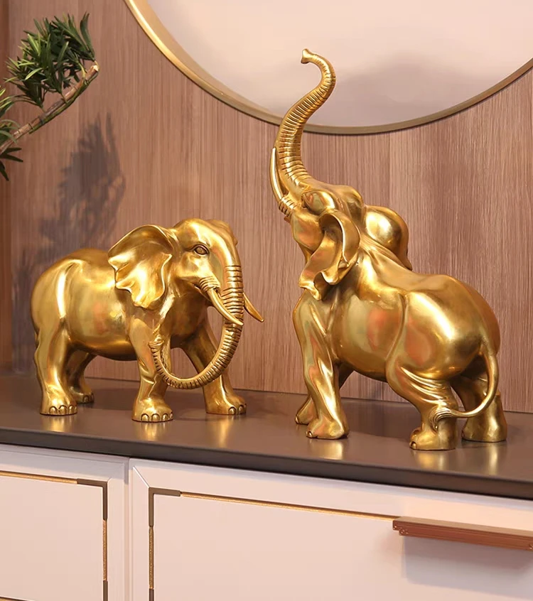 Hand Carved Small Gold Elephant Bronze Statue for Home