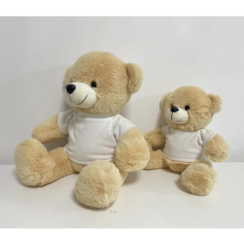 Customized sublimated logo plush teddy bear with red t shirt stuffed cartoon sitting bear with T-shirt Plush dolls kids Gift