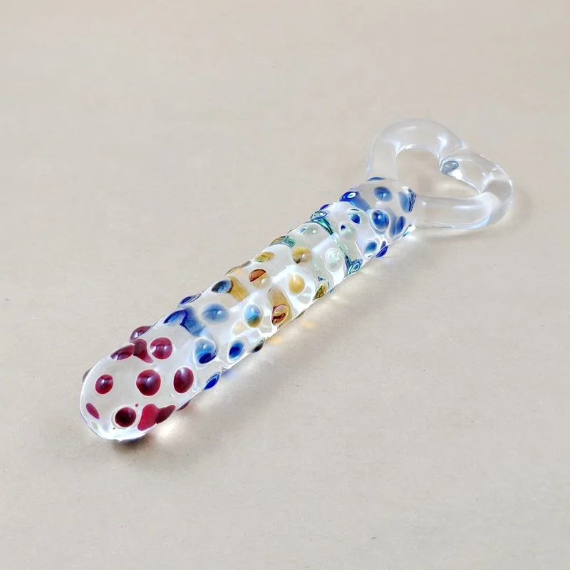 Wholesale Multi Color Big Glass Dildo with Dots/Glass Dildo with Heart Handle/Heart Handle Glass Dildo for Adult Life