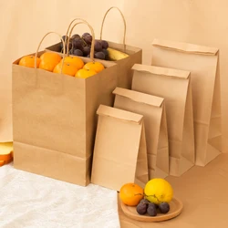 Custom Logo Printed Disposable Brown Kraft Paper Bag Food Take Out Shopping Gift Paper Bags With Handle