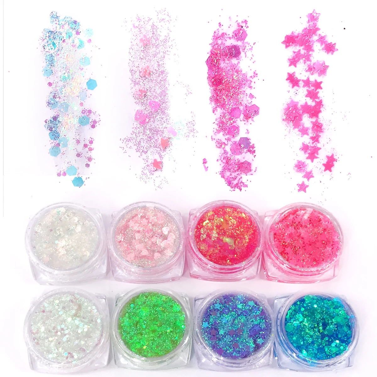 Body Face Glitter Gel 8 Colors Chunky Glitter for Nails Cosmetic Eyeshadow Loose Glow Glitter for Halloween Festival