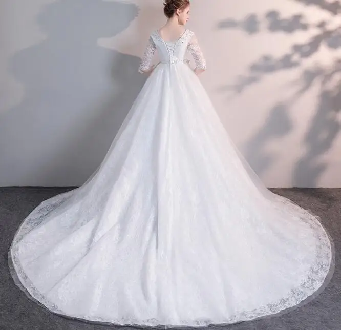 V Neck Lace Half Sleeve Ball Gown Wedding Dress for Pregnant Women Maternity Wedding Gowns