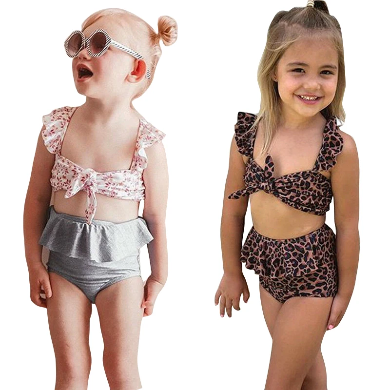
wholesale kids leopard print swimwear kids Ruffle-Strap swimsuit swimwear baby girls fashion swimwear 