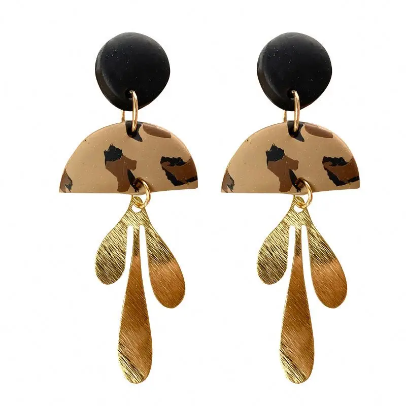 Drop Earrings Web Celebrity Water Shaped Gold Foil Design Sense Leopard Flower Soft Pottery Hoop