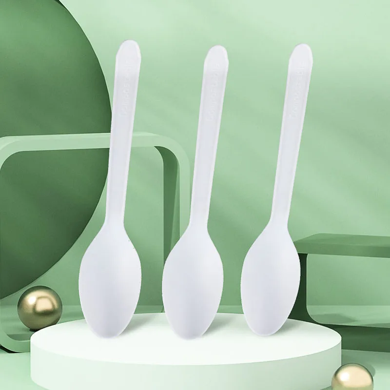 Complete Biodegradable Eco Friendly Compostable Degradable PLA Corn Starch Based Tableware Cutlery 5 inches Disposable Spoon