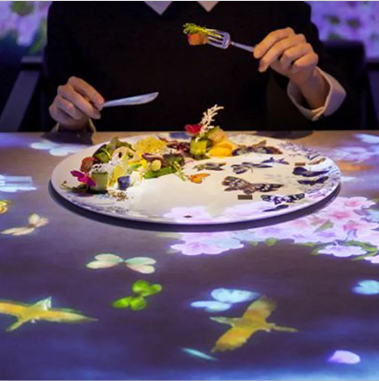 New design interactive restaurant technology projection dining table interactive restaurant  table