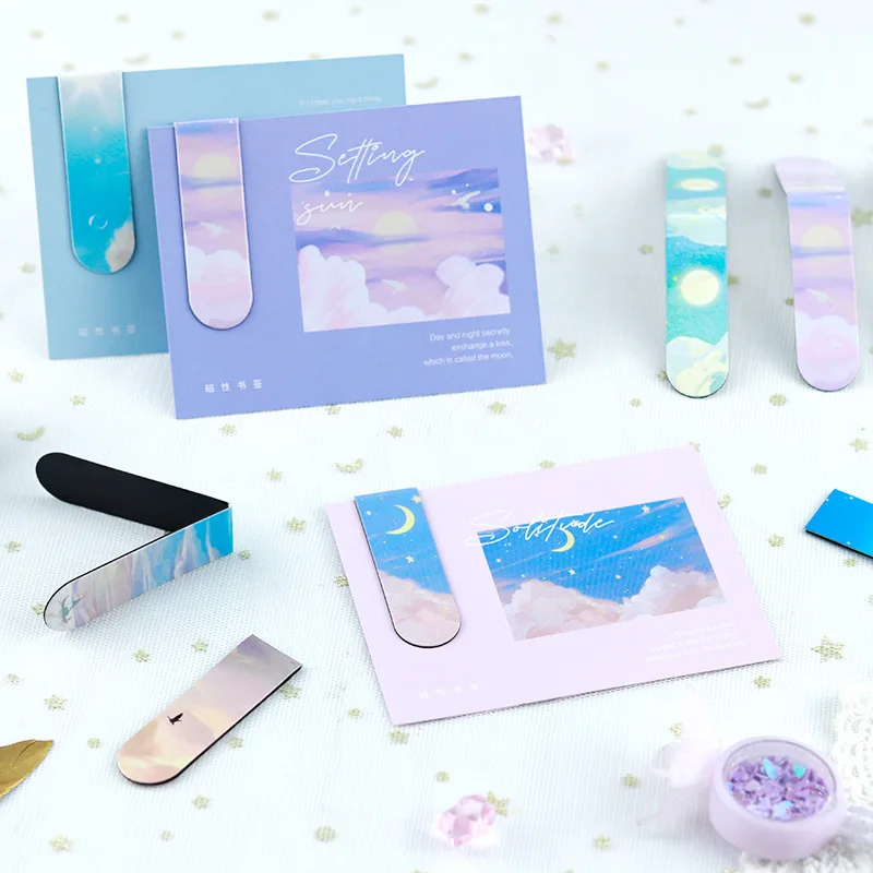 Starry Sky Oil Painting Bookmark Magnetic Bookmark Double-sided Paper Book Page Clip Bookmark