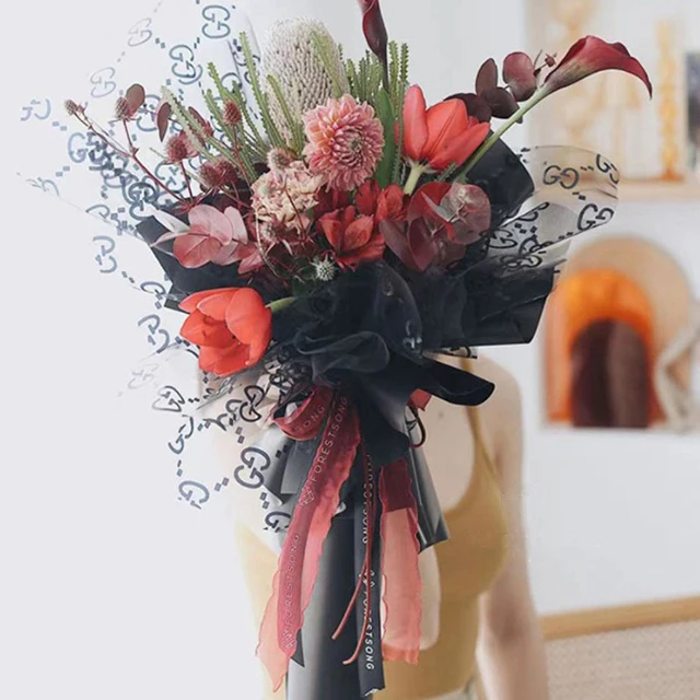 custom logo gift rose bouquet packing printing waterproof transparent korean tissue flowers wrapping paper packaging for floral