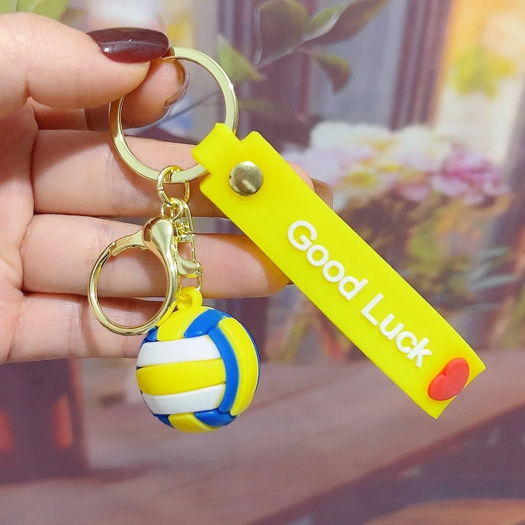 High Quality Good Lucky Silicone Sports Ball Key Chain 3D Football Basketball Rugby Tennis Pendant Keychain