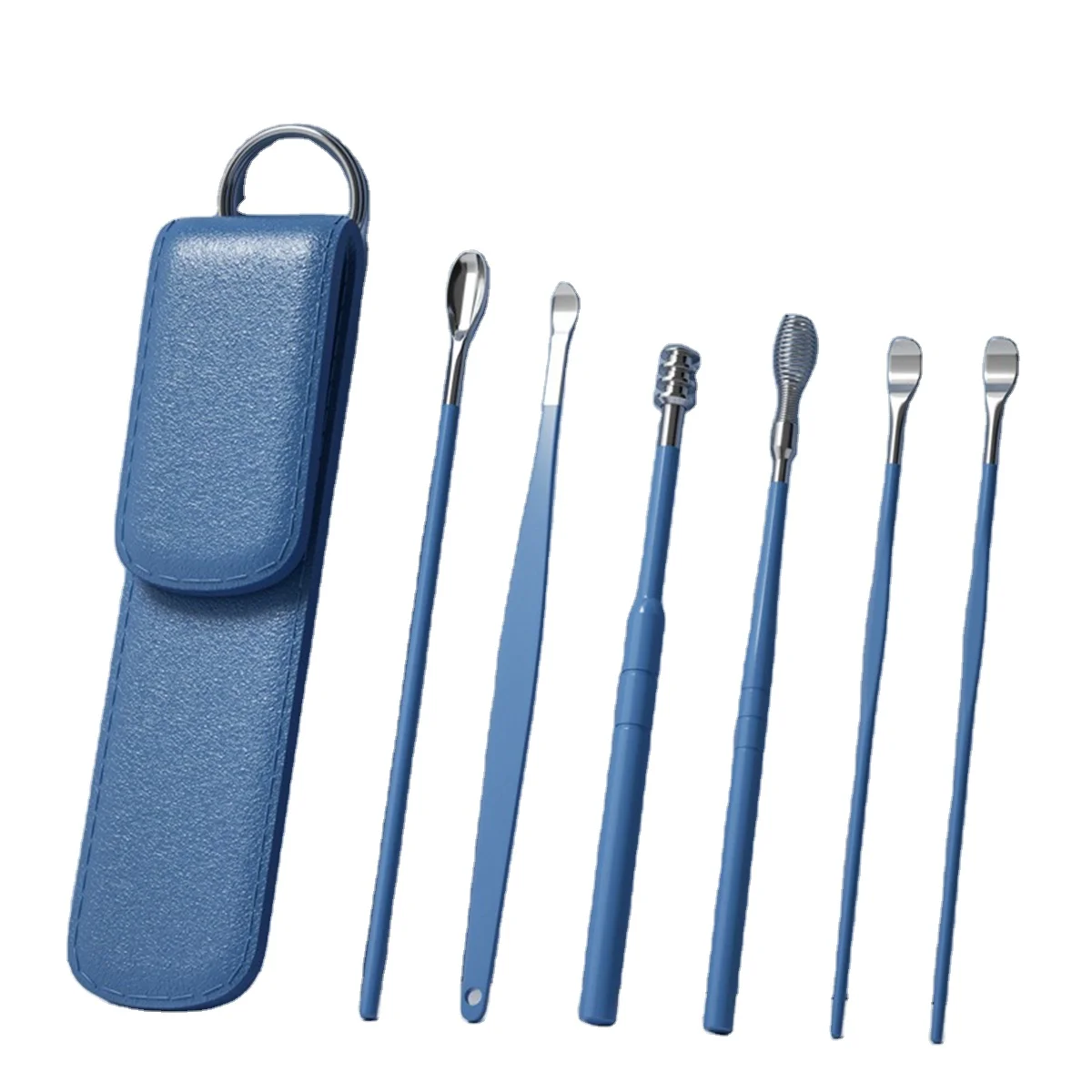 Manufacturer Portable Stainless Steel Earwax Removal Kit 6-piece Set Spring Ear Spoon Picking Cleaner Tool Ear Care Set