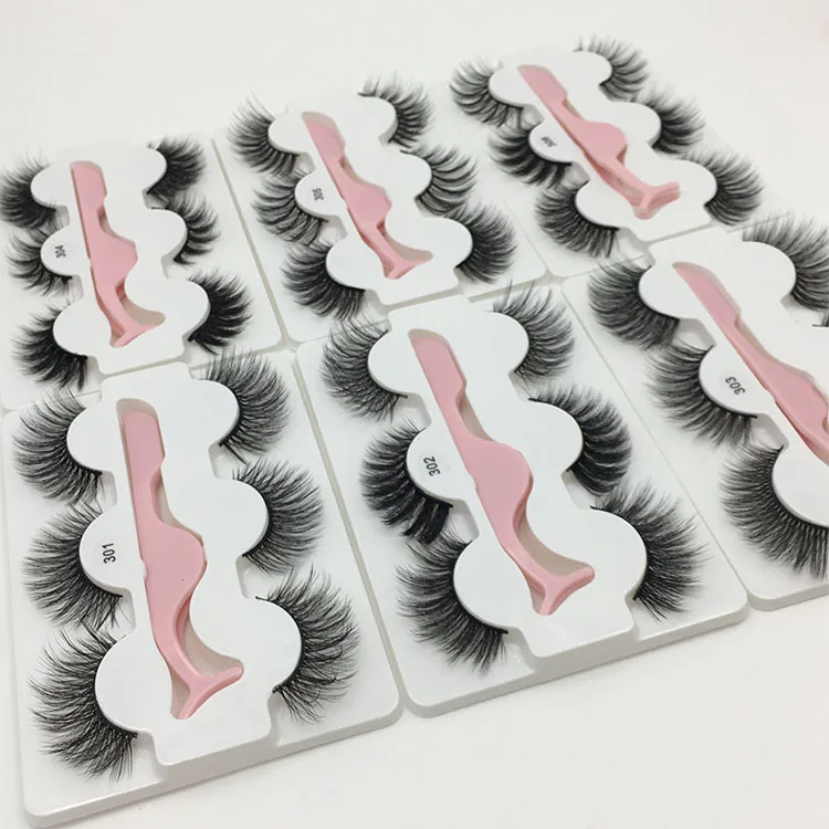 Ресницы из искусственной норки полная полоса 3d накладные ресницы 3 пары упаковочная коробка с розовым пинцетом Индивидуальные ресницы