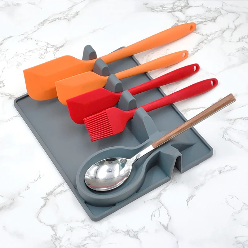 Silicone Utensil Rest with Drip Pad for Multiple Utensils