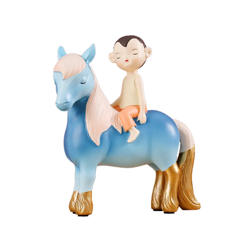 
Resin cartoon funny animal home decoration small horse statue with boy 