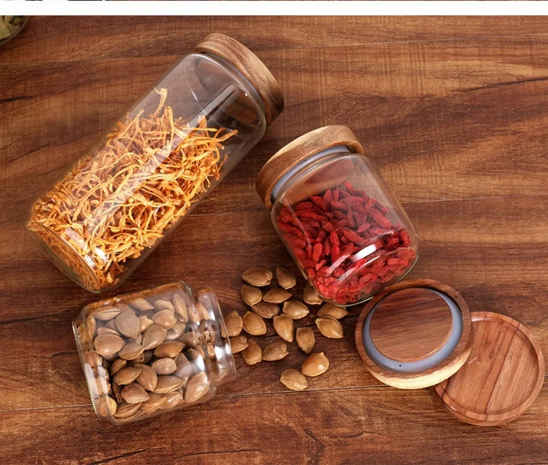 Kitchen Storage Jars Food storage container spice Jar High borosilicate Air Tight glass with bamboo 6.5cm diameter 12pcs set