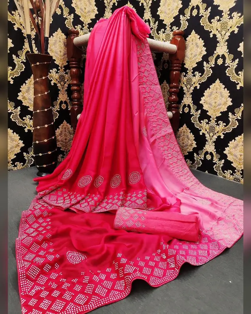 Self Designed Party wear Designer Net and velvet Silk half and half Embroidered Saree with Blouse Indian women
