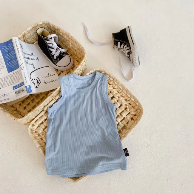 
GLM8988 Kids Sleeveless Knit Pullover Crew Neck Baby Vests High Low Children Sweater Vest 