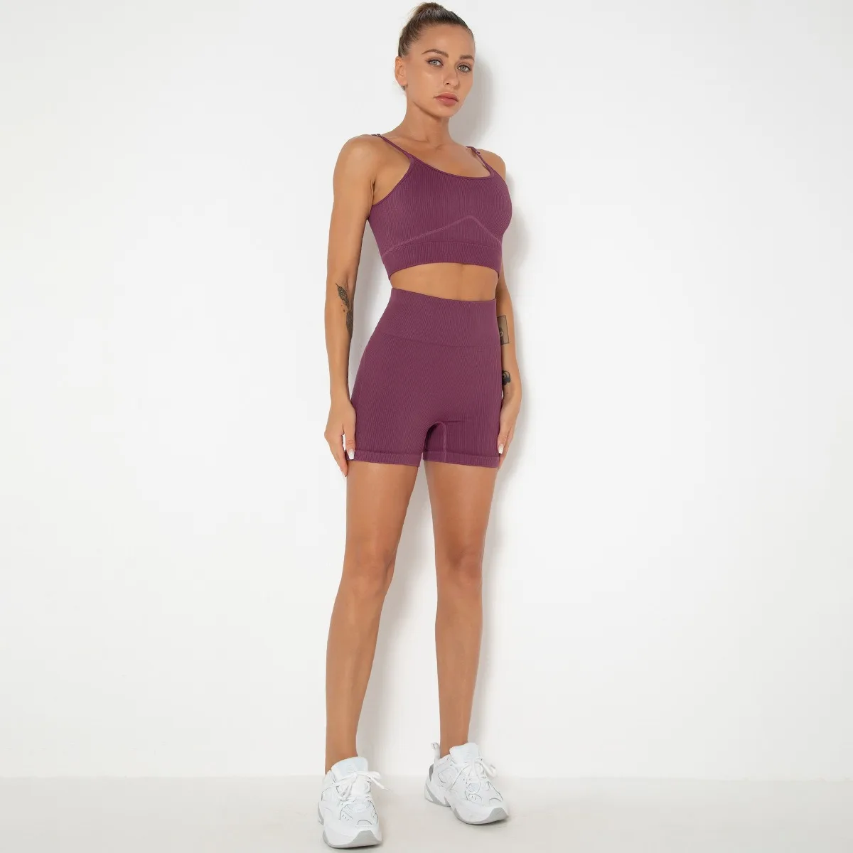 Оптовая продажа, частная этикетка, Фитнес-тренировка, Антицеллюлитный тренажерный зал, одежда для женщин, сексуальный женский комплект для йоги из 2 предметов